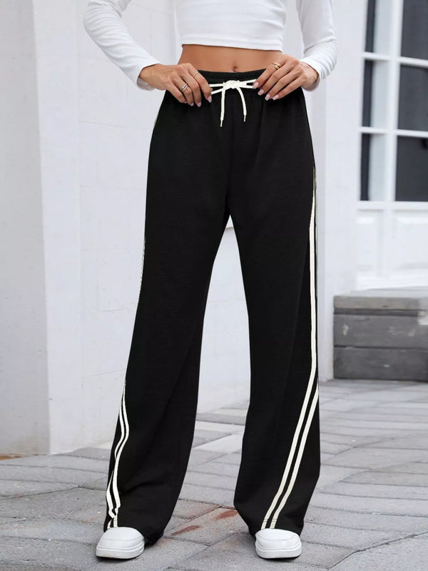 Side-Stripe Wide-Leg Joggers