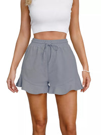 Blush Ruffle-Hem Drawstring Shorts