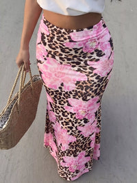 Pink Leopard Bodycon Maxi Skirt