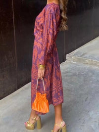 Printed Twist-Front Long-Sleeve Midi Dress