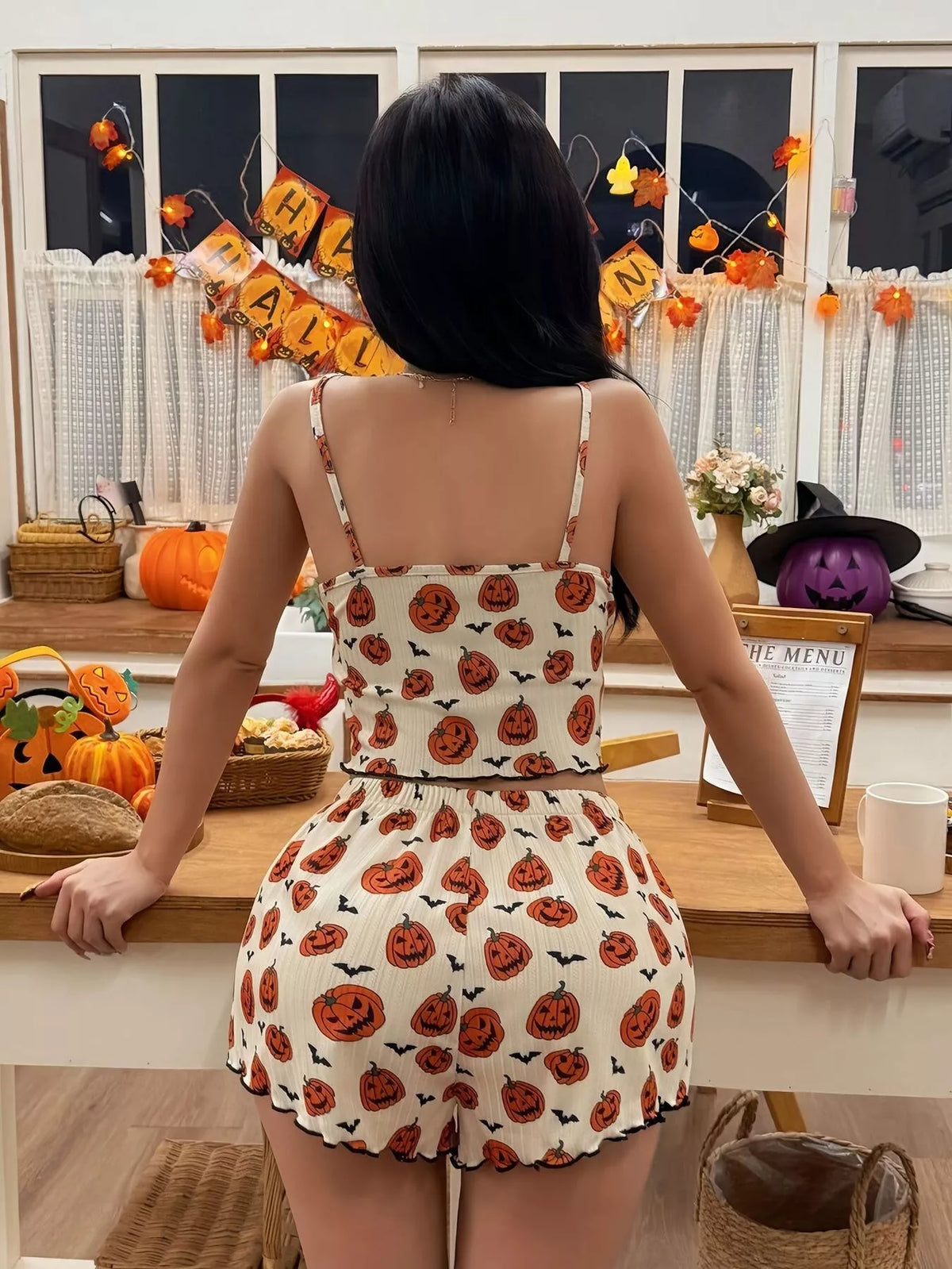 Pumpkin Print Ribbed Cami Pyjama Set