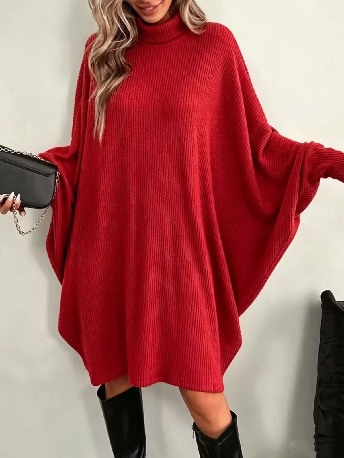 Oversized Ribbed Roll-Neck Jumper Dress