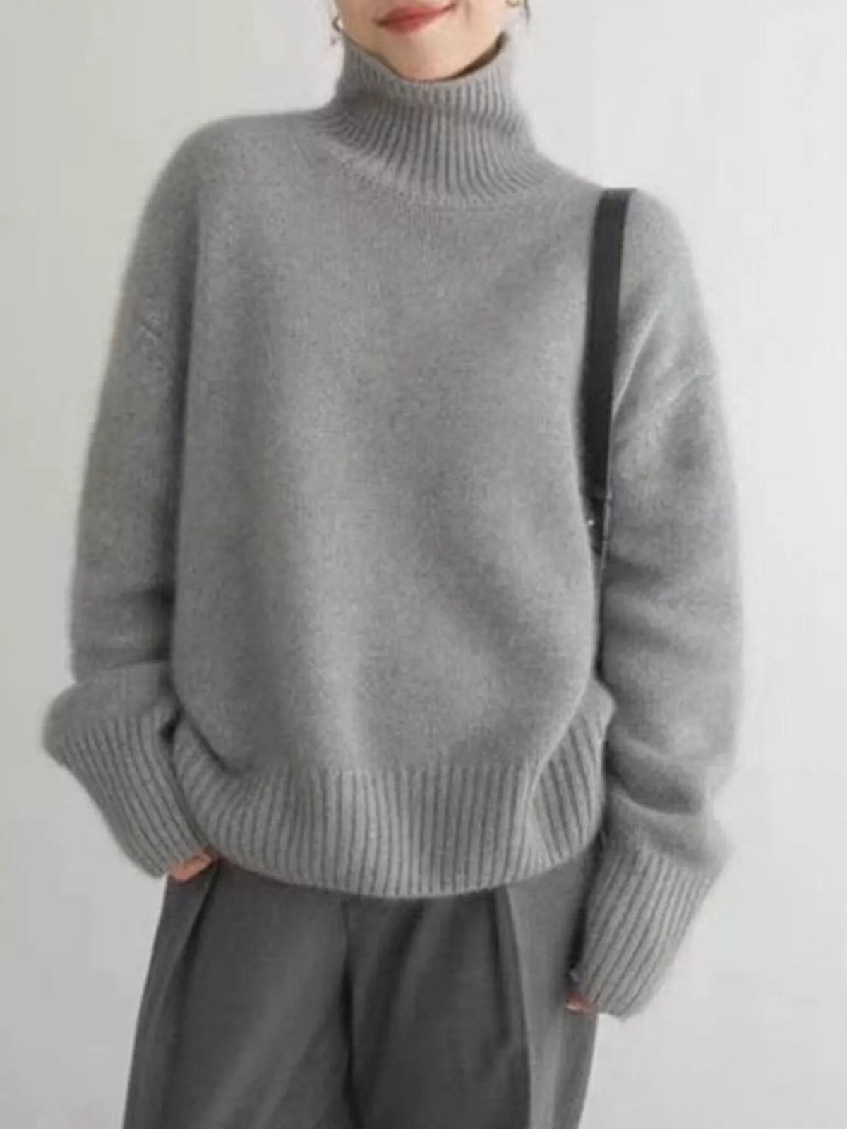 Ribbed Roll-Neck Drop-Shoulder Jumper