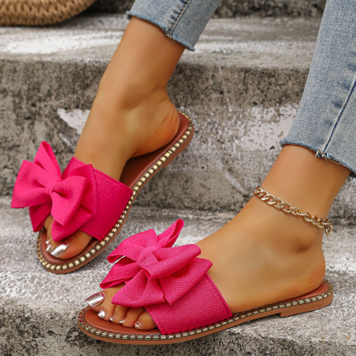 Pearl Bow Slider Sandals