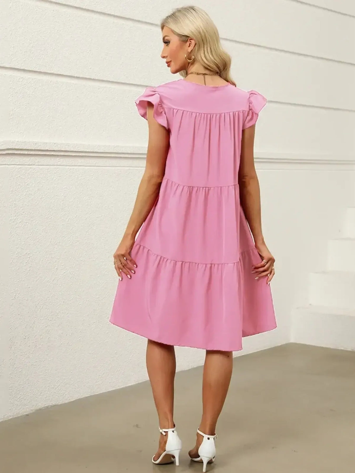 Sweet Tiered Ruffle-Sleeve Mini Dress