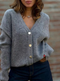 V-Neck Button-Up Knit Cardigan