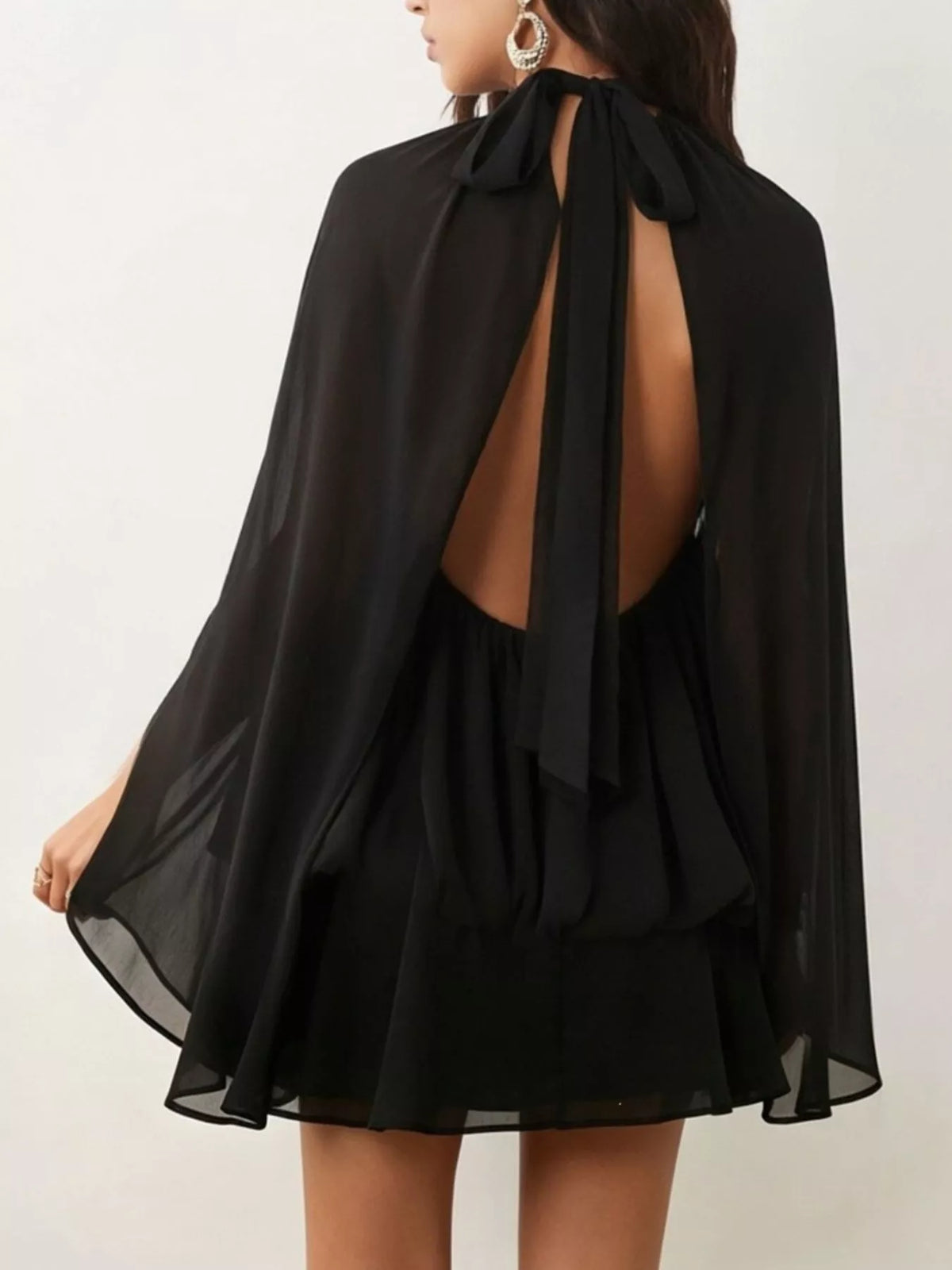 Tie-Back Flared-Sleeve Mini Dress