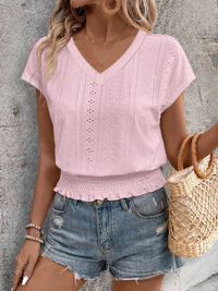 Summer Eyelet V-Neck Blouse