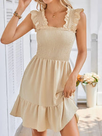 Sun-Kissed Smocked Square-Neck Dress
