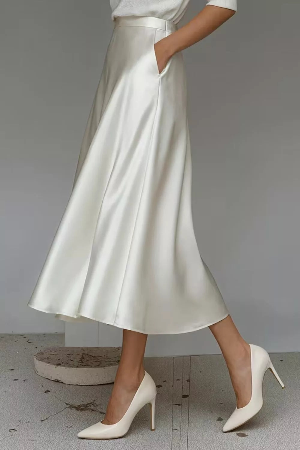Liquid Satin A-Line Midi Skirt