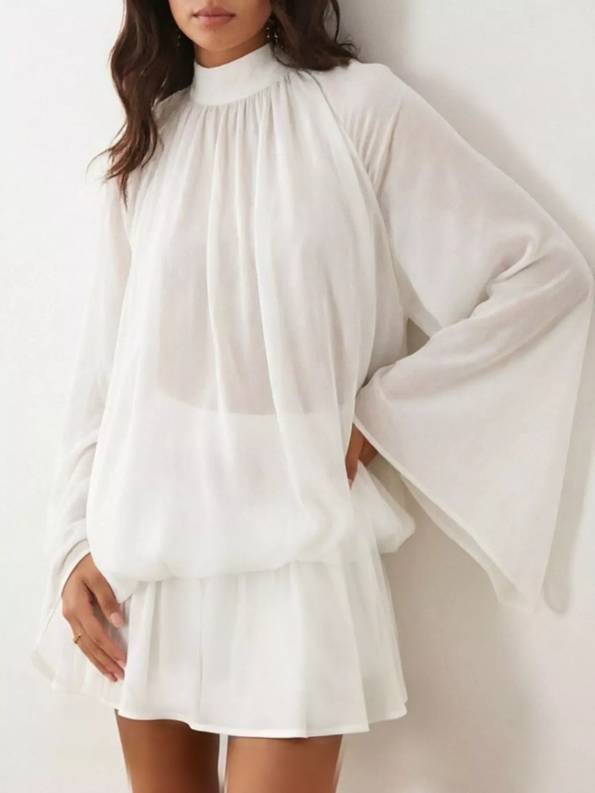 Tie-Back Flared-Sleeve Mini Dress