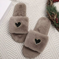 Heart Faux-Fur Slider Slippers