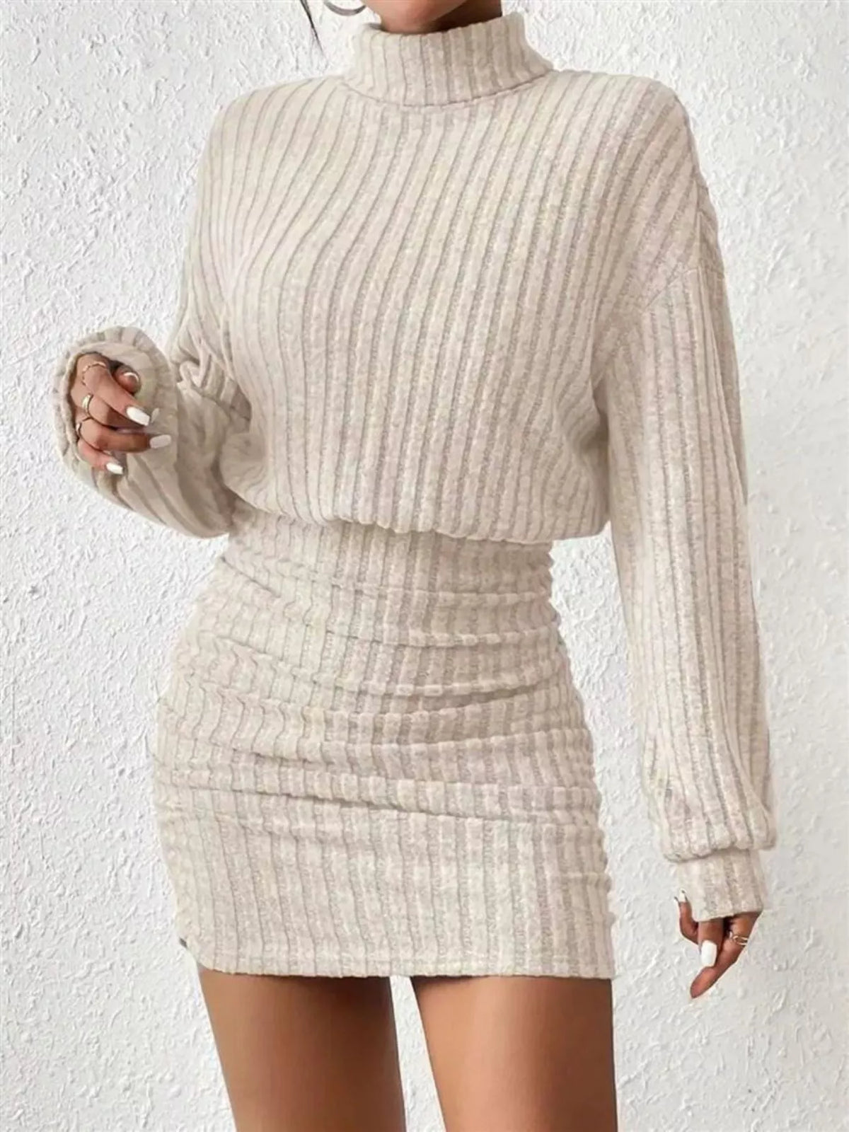 Cosy Knit Roll-Neck Bodycon Mini