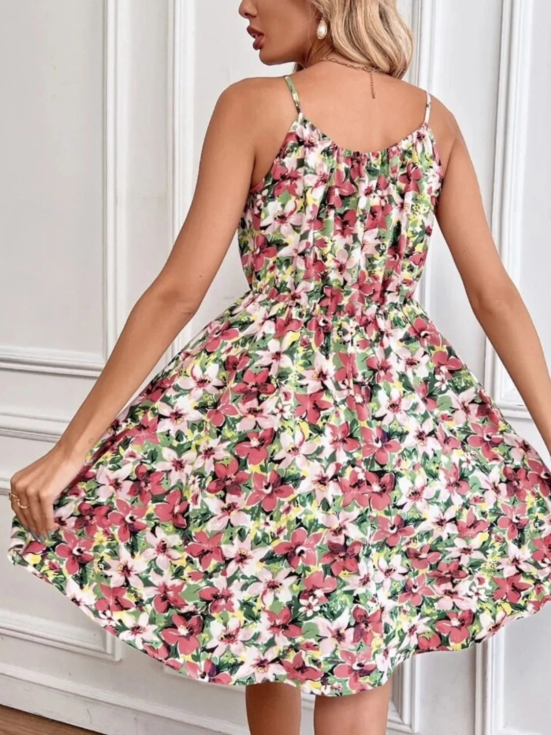 Midnight Bloom Strappy Summer Mini Dress