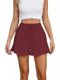 Blush Ruffle-Hem Drawstring Shorts