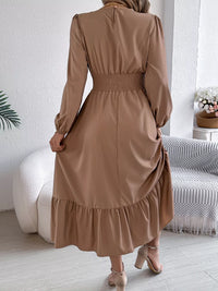 Balloon-Sleeve Tiered Smocked Maxi Dress