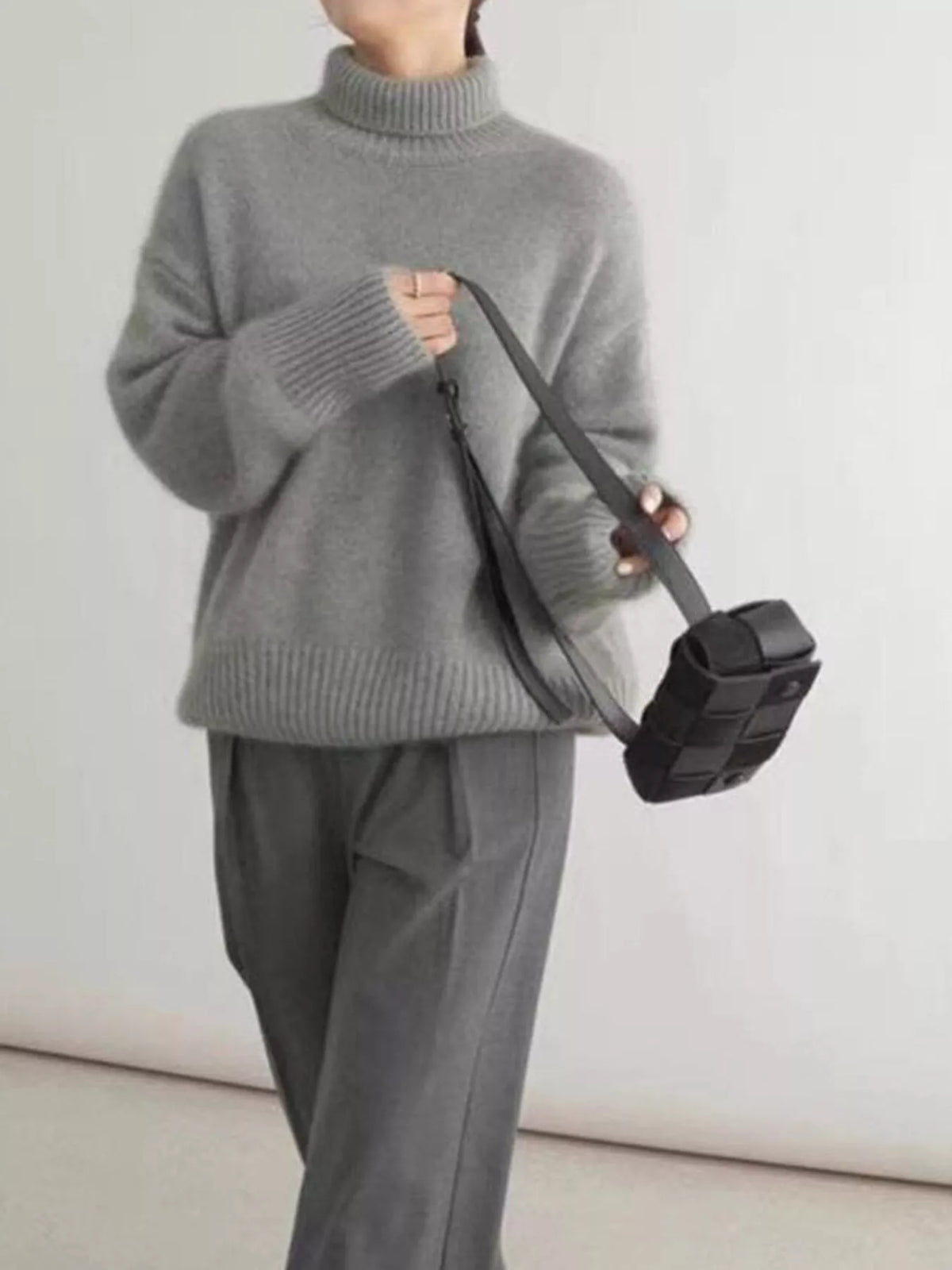 Ribbed Roll-Neck Drop-Shoulder Jumper