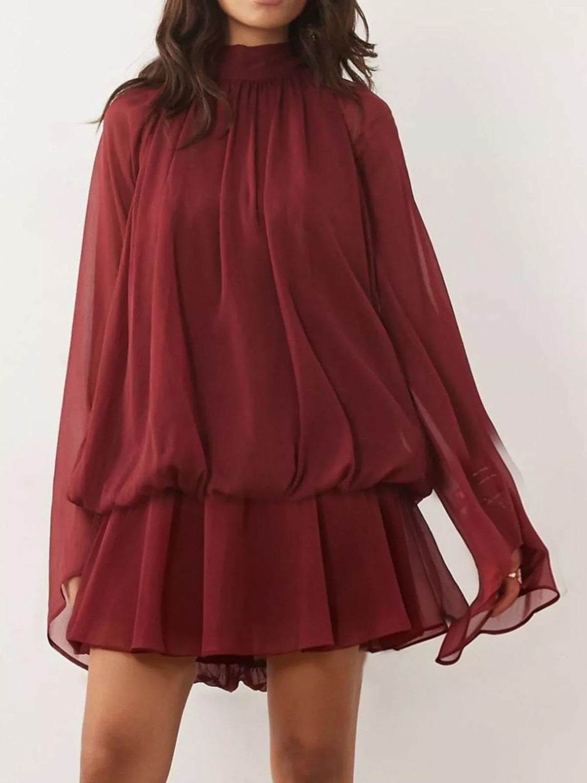 Tie-Back Flared-Sleeve Mini Dress
