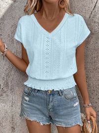 Summer Eyelet V-Neck Blouse
