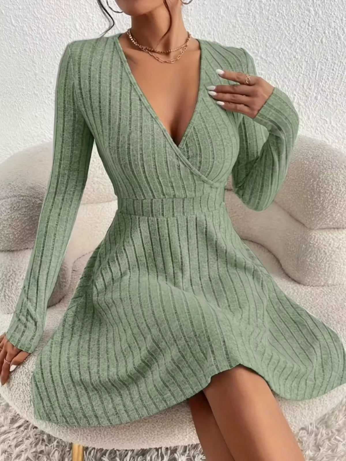 Soft Ribbed Wrap Knit Mini Dress