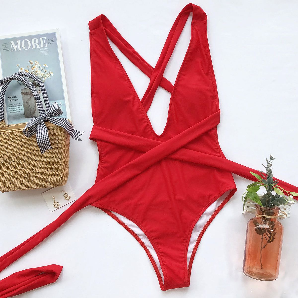 Hot Pink Plunge Wrap Swimsuit