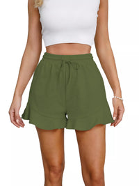 Blush Ruffle-Hem Drawstring Shorts