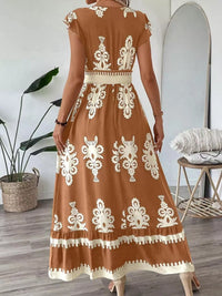 Printed Ruffle V-Neck Maxi Dress