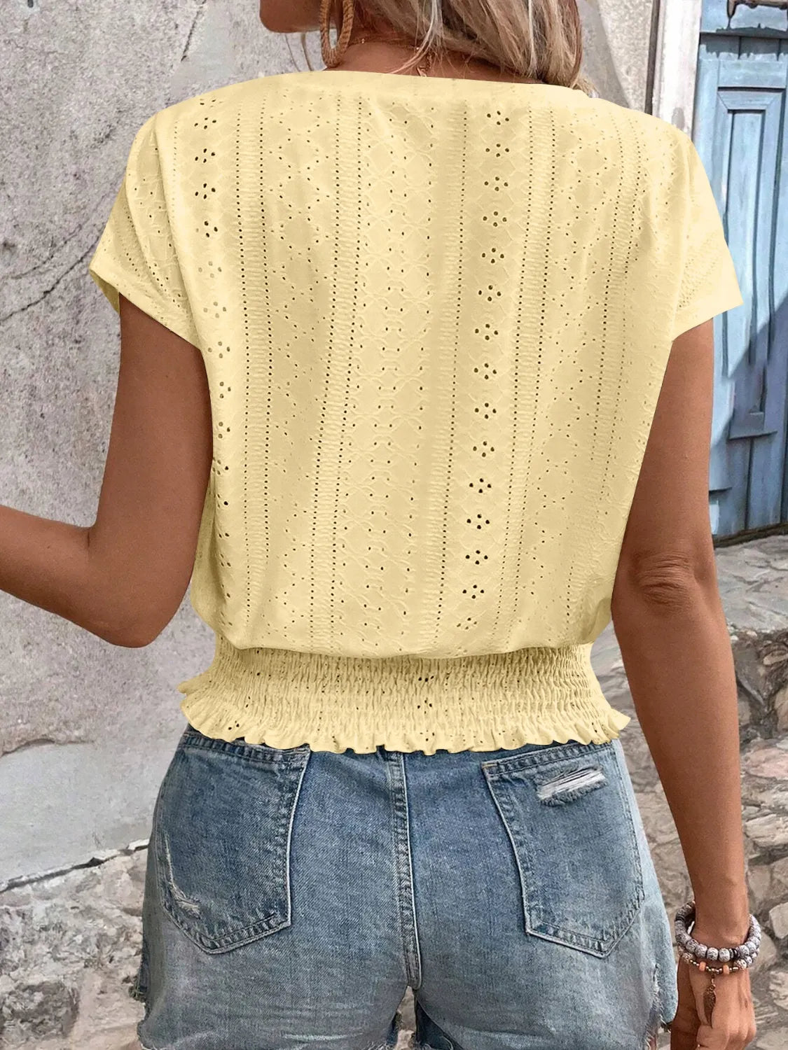 Summer Eyelet V-Neck Blouse