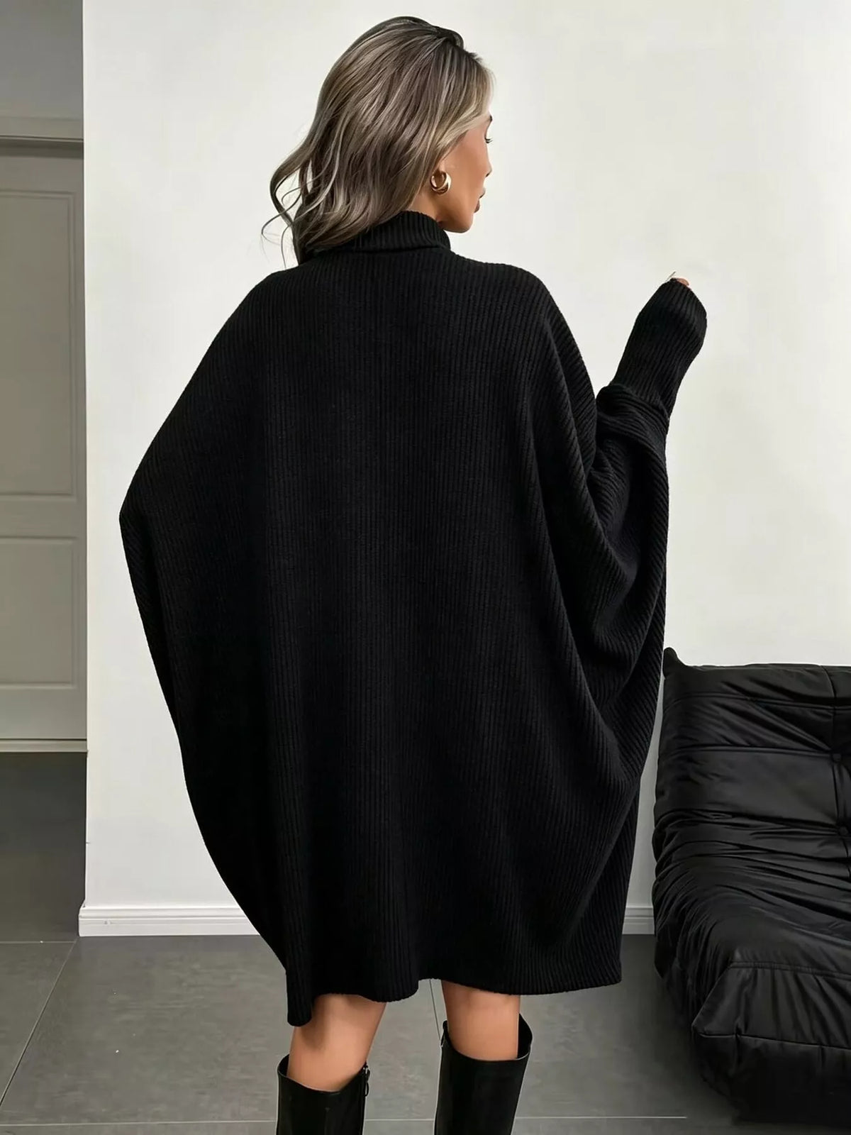 Oversized Ribbed Roll-Neck Jumper Dress