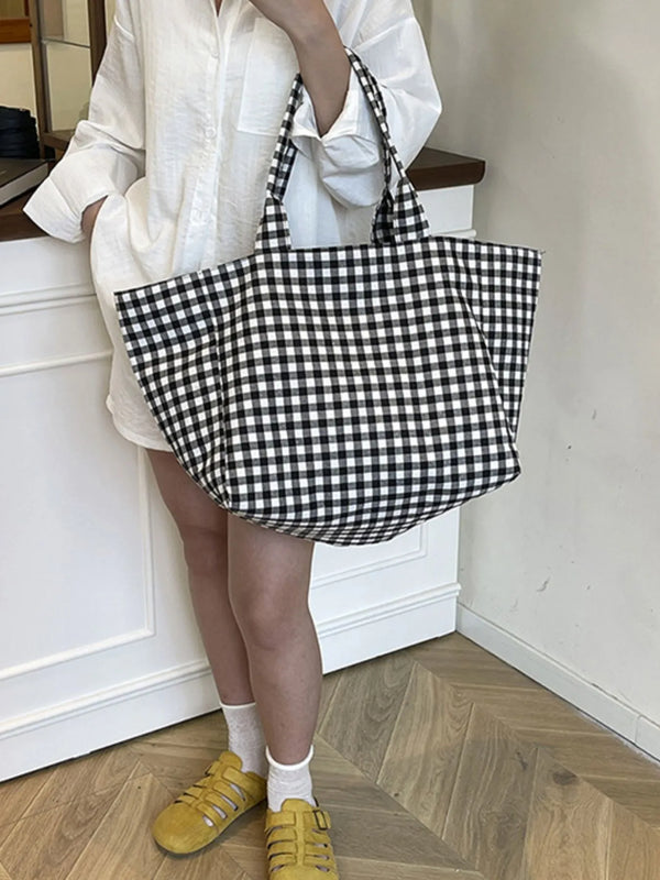 Gingham Canvas Shopper Tote