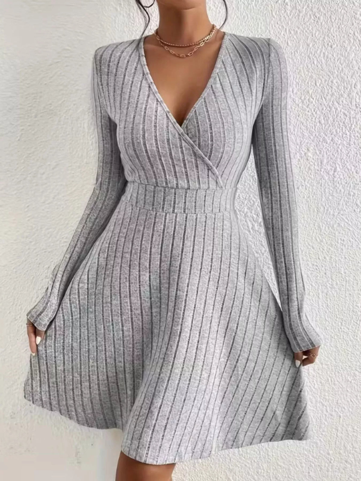 Soft Ribbed Wrap Knit Mini Dress