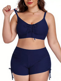 Plus Size Ruched Drawstring Swim Set
