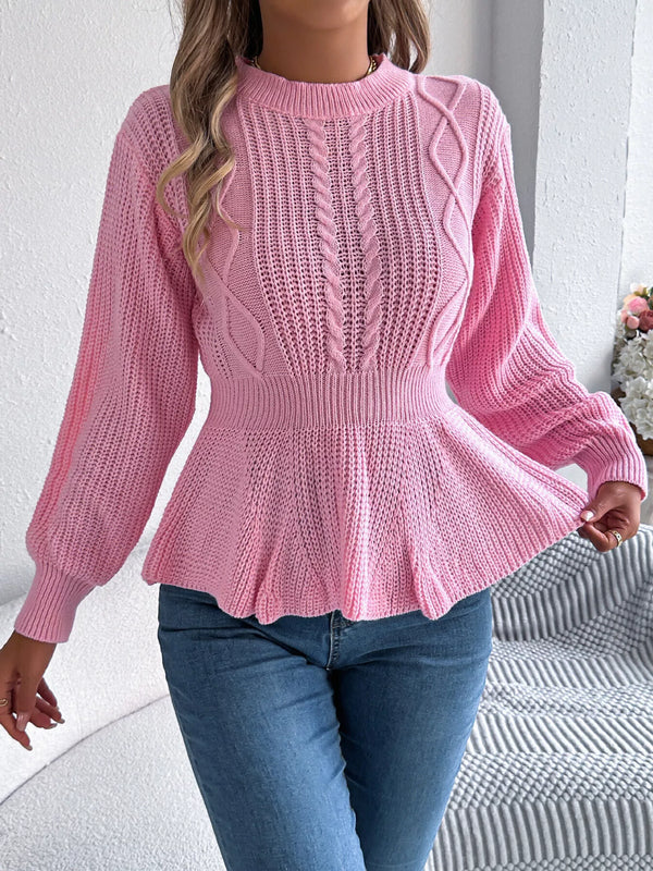 Ribbed Cable-Knit Peplum Jumper