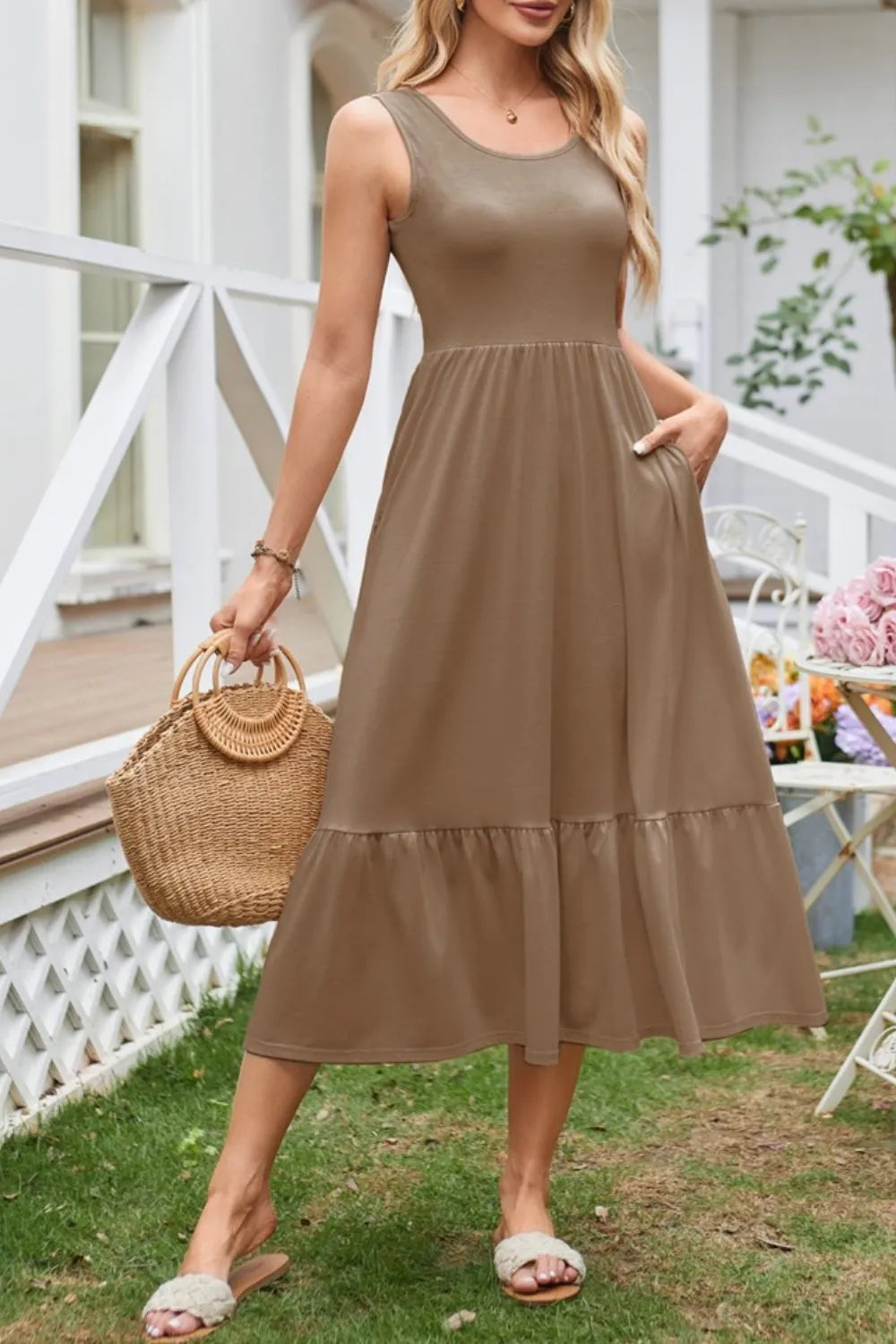 Buttercream Wide-Strap Tank Midi Dress