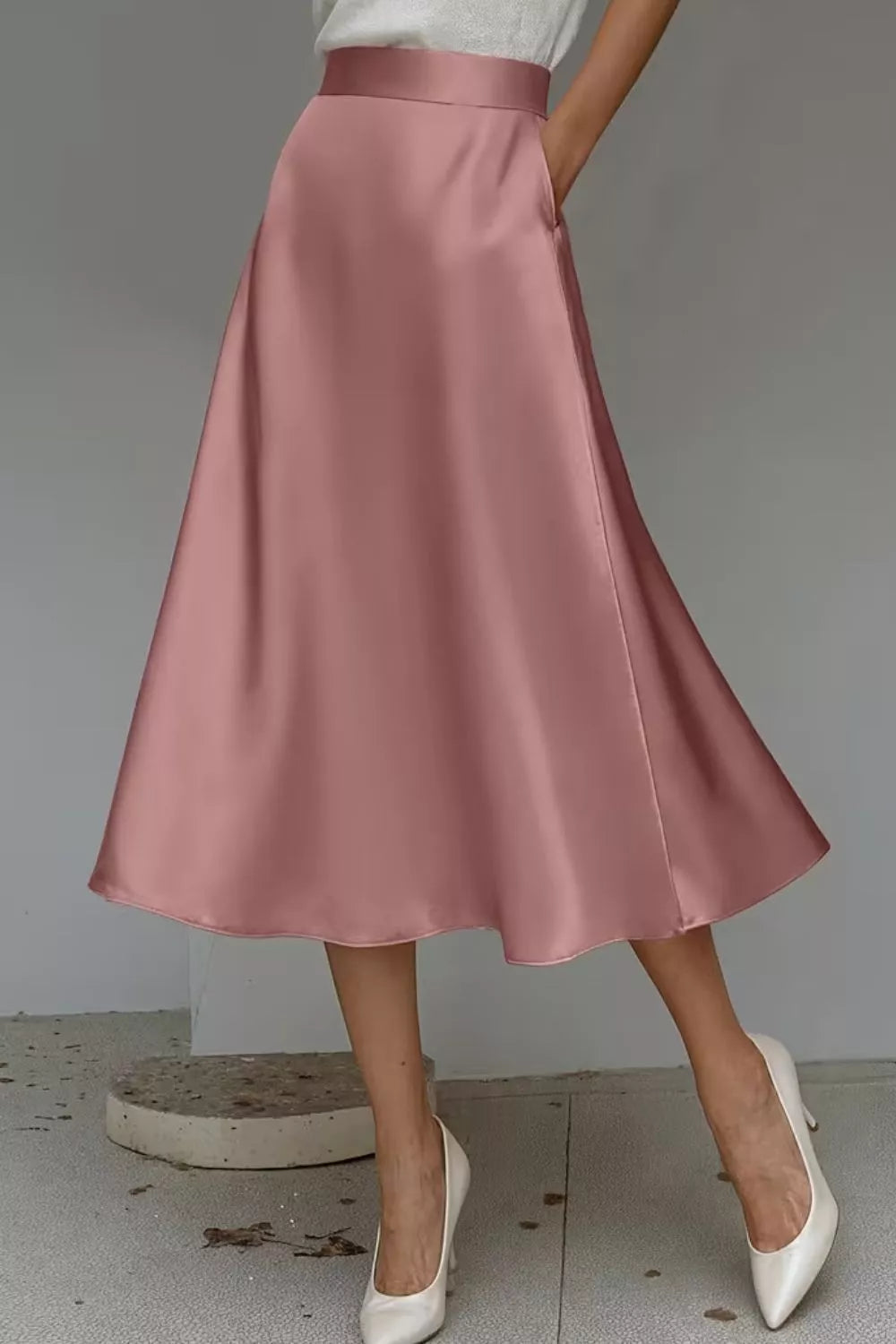 Liquid Satin A-Line Midi Skirt