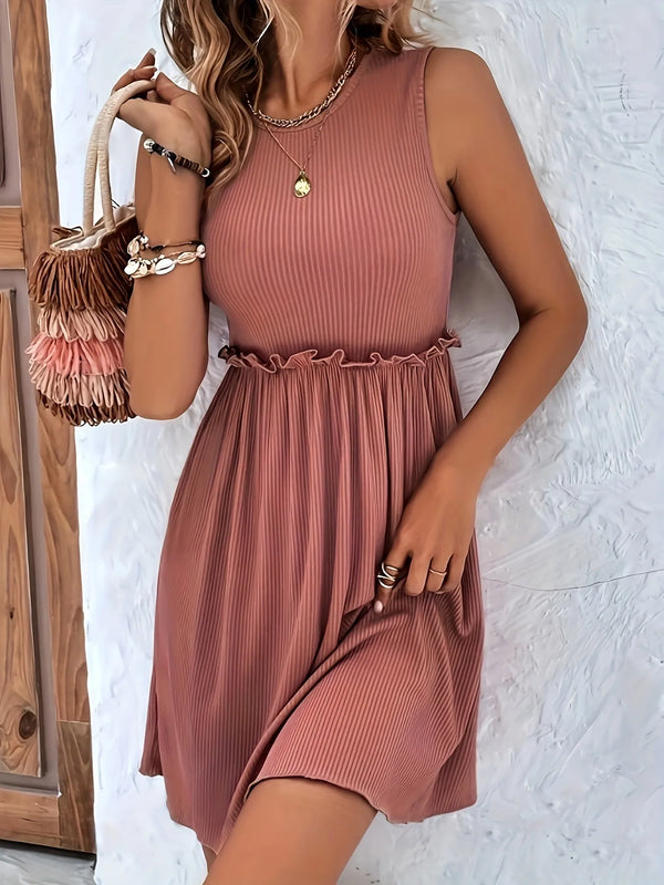 Frill-Waist Ribbed Sundress