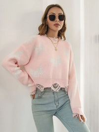 Butterfly Distressed Cropped Jumper
