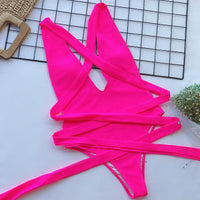 Hot Pink Plunge Wrap Swimsuit