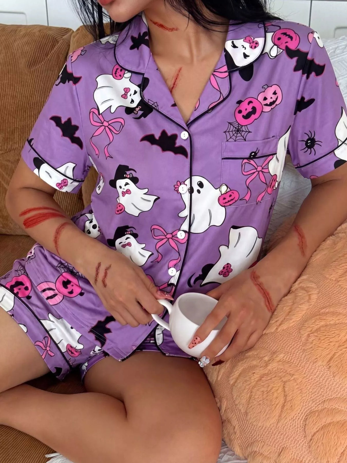 Ghost Print Pyjama Shorts Set – Brights