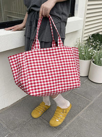 Gingham Canvas Shopper Tote