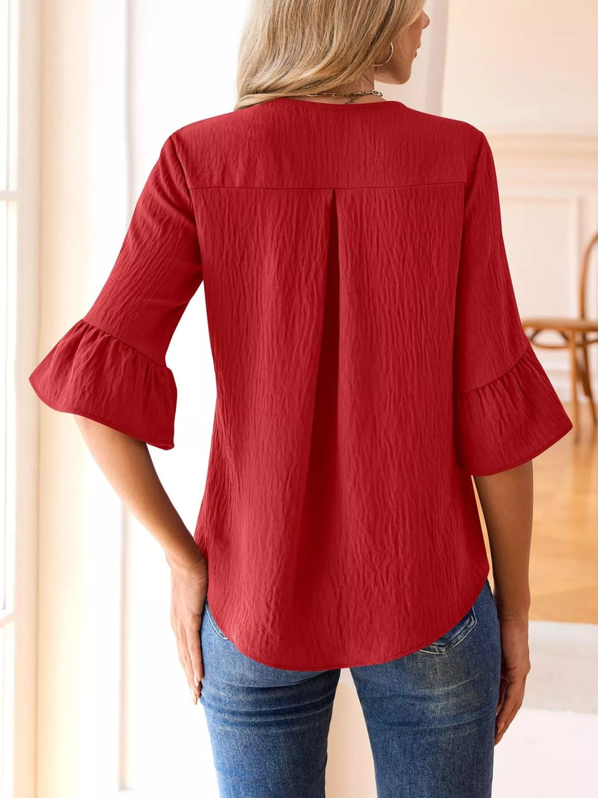 Champagne Ruffle V-Neck Blouse