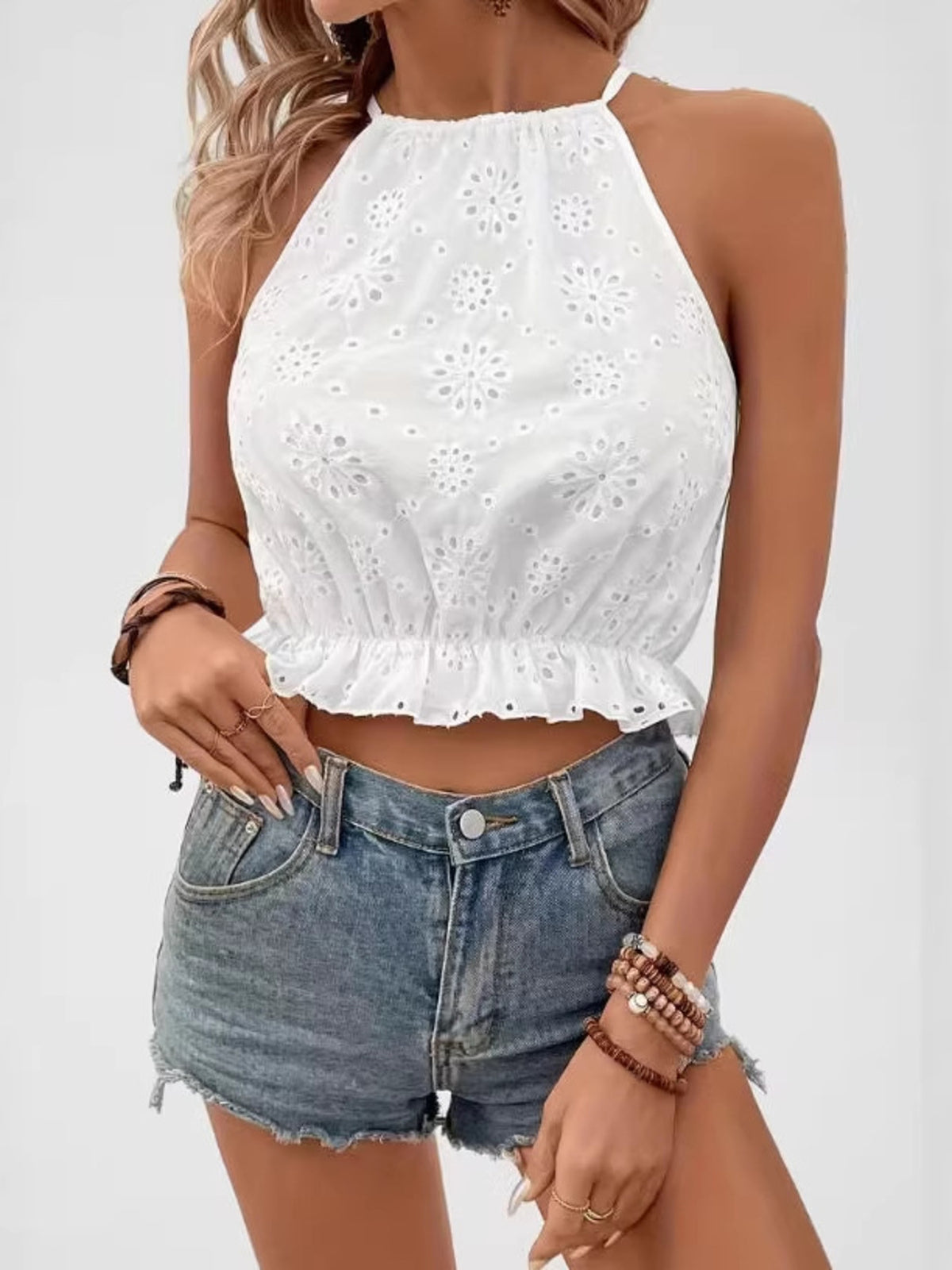 Provence Eyelet Ruffle Cami Top