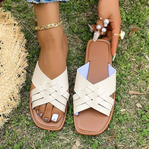 Cobalt Woven Cross-Strap Sandals