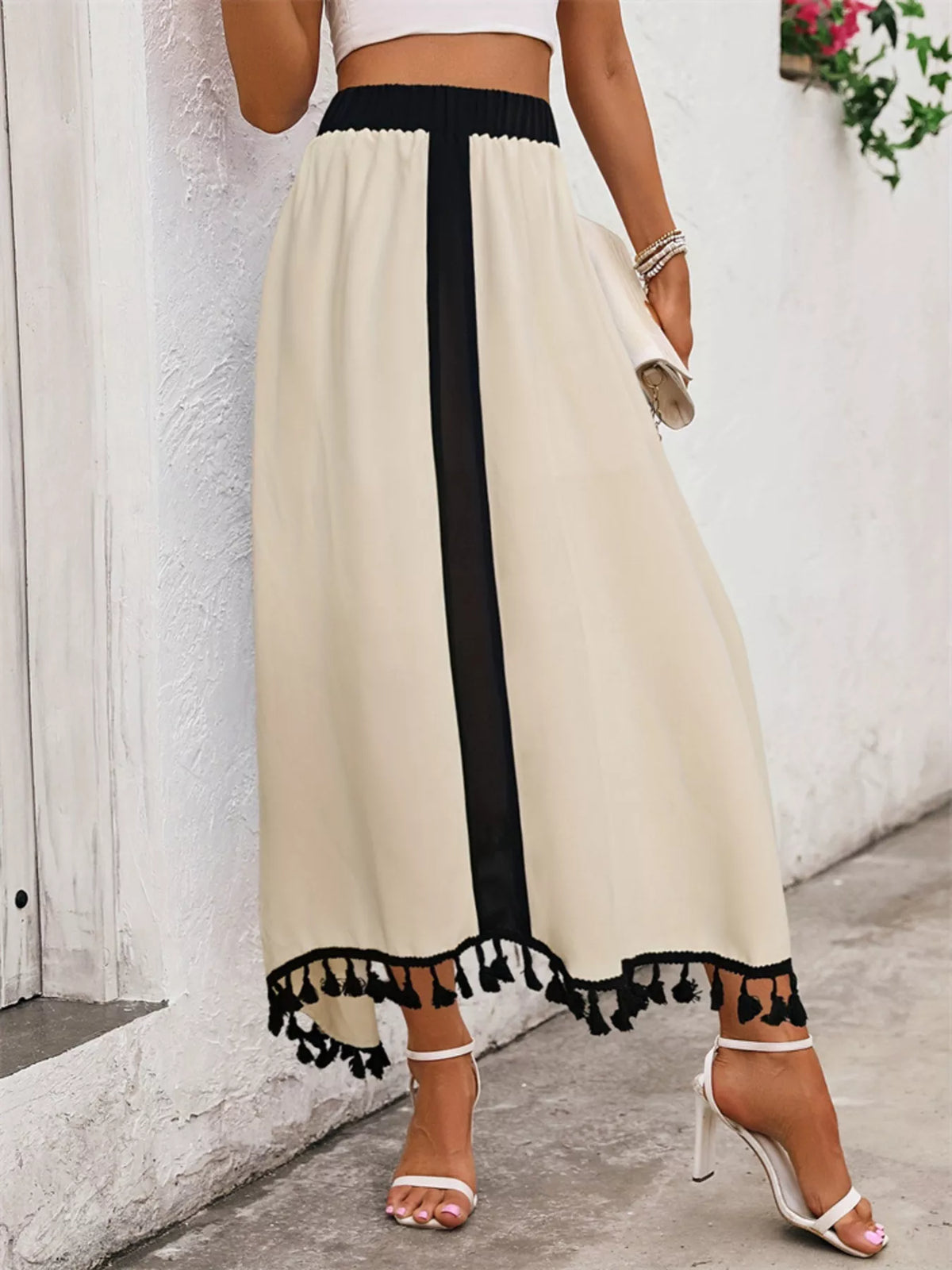 Tassel-Trim High-Waist Maxi Skirt