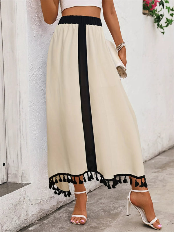 Tassel-Trim High-Waist Maxi Skirt