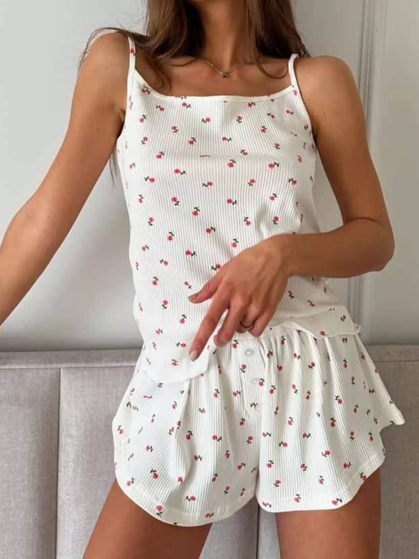 Cherry Blossom Ribbed Cami & Shorts Lounge Set