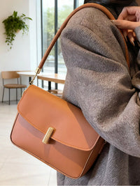 Tan Faux-Leather Flap Shoulder Bag