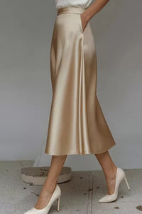 Liquid Satin A-Line Midi Skirt