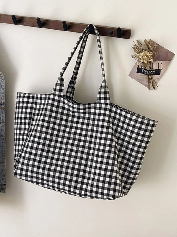 Gingham Canvas Shopper Tote