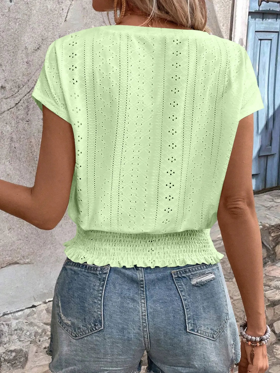Summer Eyelet V-Neck Blouse